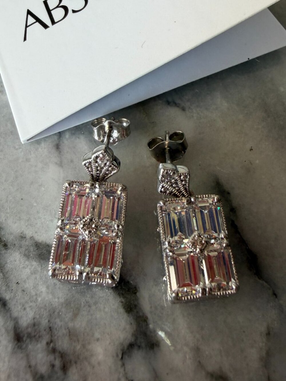 Absolute Art Deco Emerald Cut CZ Sterling Silver Drop Earrings